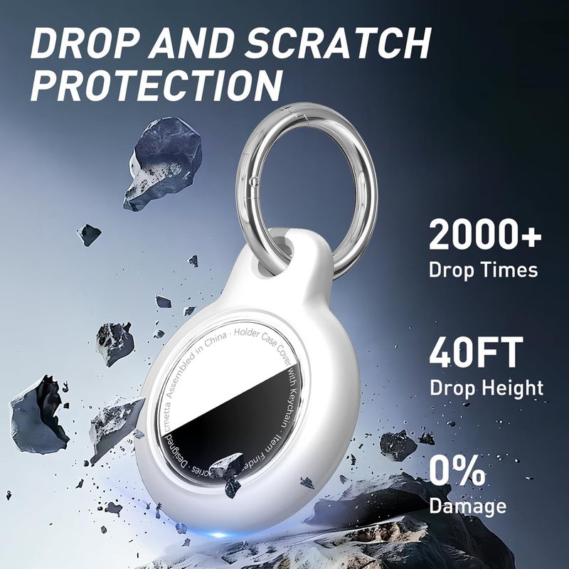 cmetta Waterproof for AirTag Holder Case with Keychain, Ultra-Thin Lightweight PC Hard Shell, Swivel Buckle for Tracking Luggage, Bags, Backpacks, Keys, Pets, Suitcases (White) - Image 2